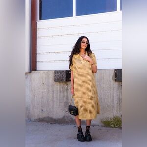 Dressed in LALA Gold Midi Crochet Dress